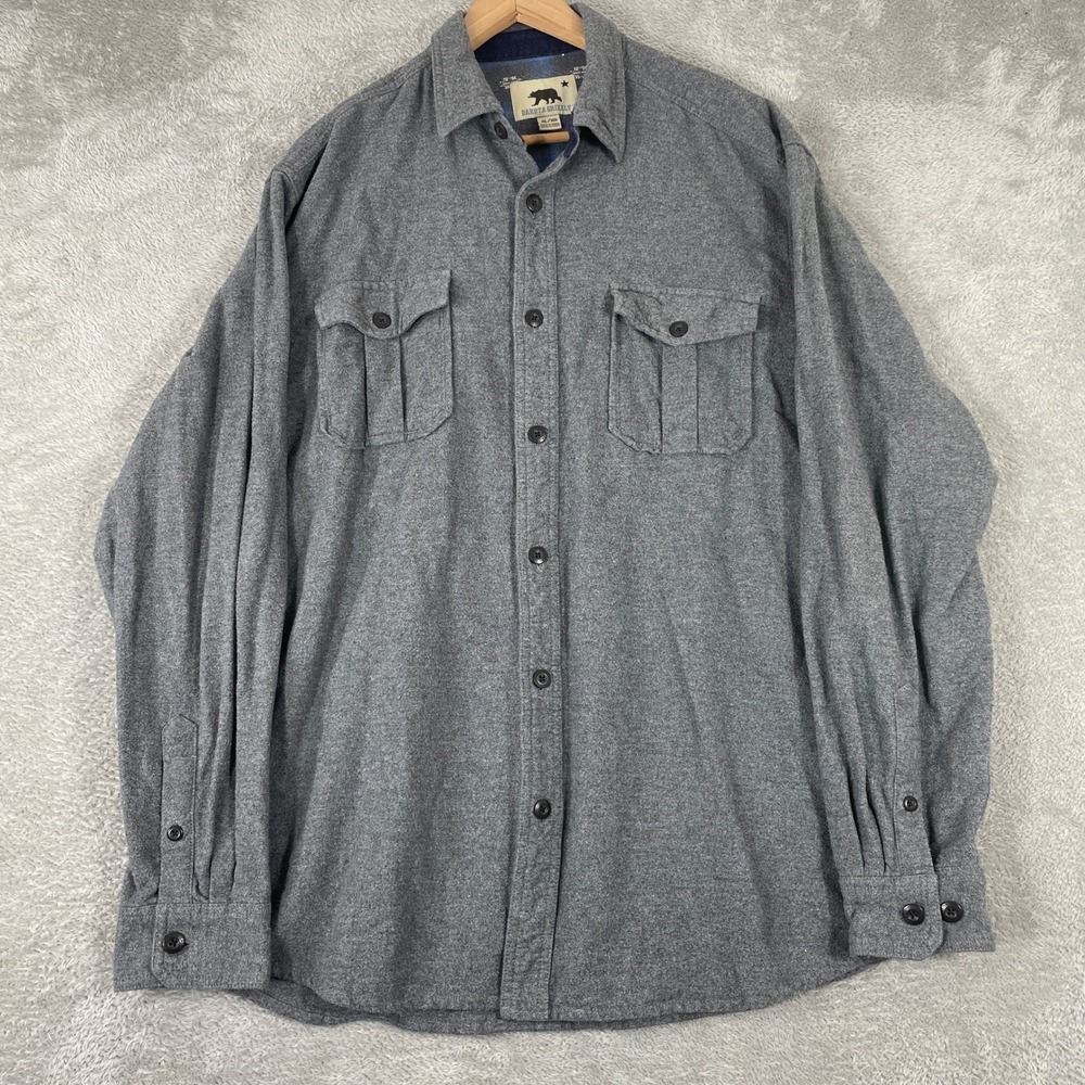 Dakota Grizzly Flannel Shirt Mens XL Gray Workwear Outdoor Gorpcore Solid Cotton